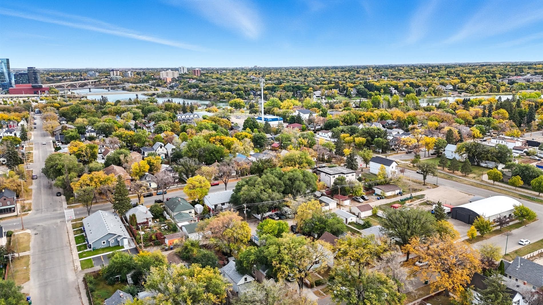 Regina drone real estate media - aerial neighbourhood view for listing launches